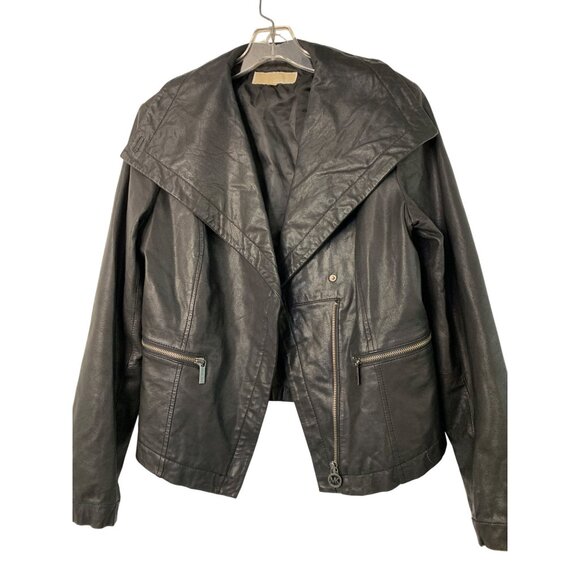 Michael Kors Womens Black Buttery Leather Asymmetric Zip Jacket M RII10589 EUC - Picture 6 of 11